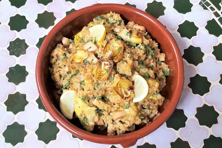 Rice with Chicken, Artichokes and Oloroso